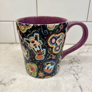 Disney Parks Mickey and Friends Quilted Pattern Coffee Mug Purple Ceramic